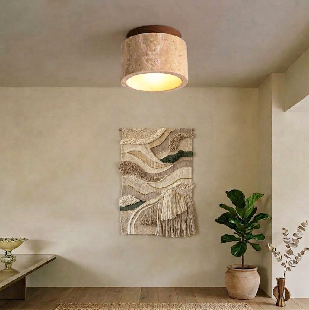 Plafonnier en Bois/Travertin Naturel — "SIENA"