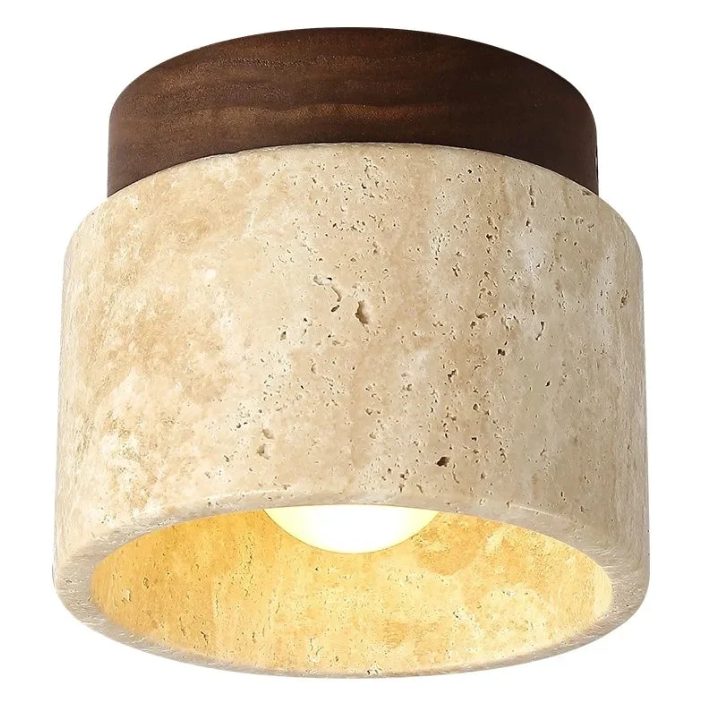 Plafonnier en Bois/Travertin Naturel — "SIENA"